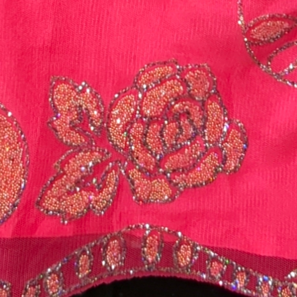 Designed Handmade Pink Embellish Flower Pattern Gold Sparkle Trimmed  Size S - Picture 9 of 16